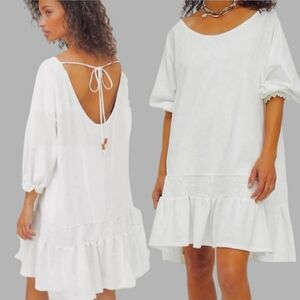 Free People Beach Jenny Oversized Drop Waist Babydoll Mini Dress White Size M